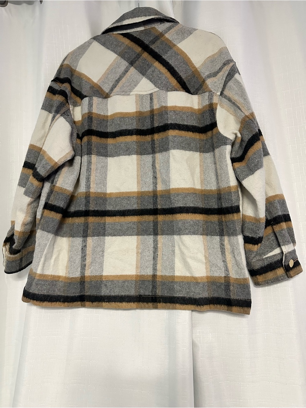 ZARA Plaid Oversized Shacket Overshirt Jacket Cream Grey Camel S - Picture 4 of 4